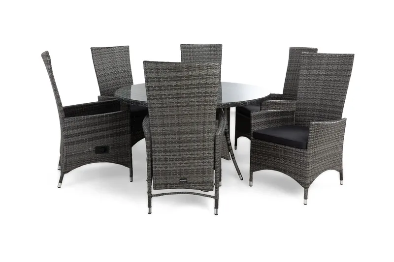 Thor Matgrupp Utomhus Ø140 + 6 Jenny Ställbar Fåtölj m Dyna, Grå/Grå/Grå