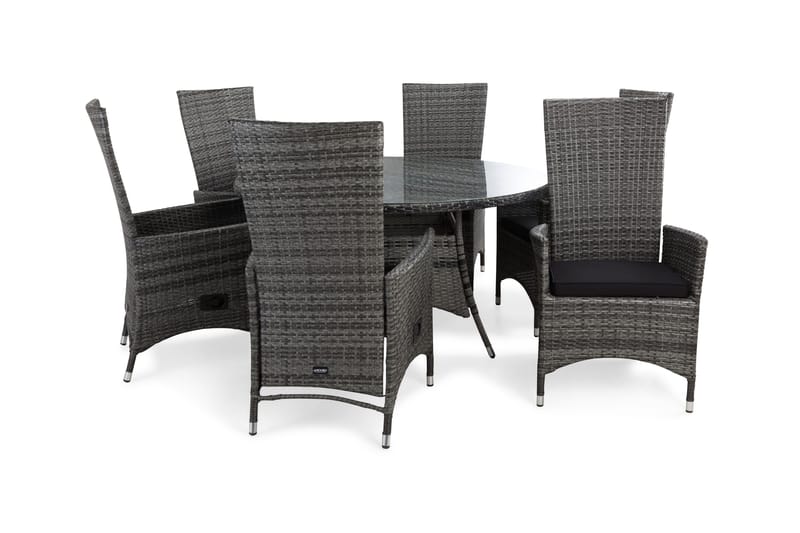 Thor Matgrupp Utomhus Ø140 + 6 Jenny Ställbar Fåtölj m Dyna, Grå/Grå/Svart