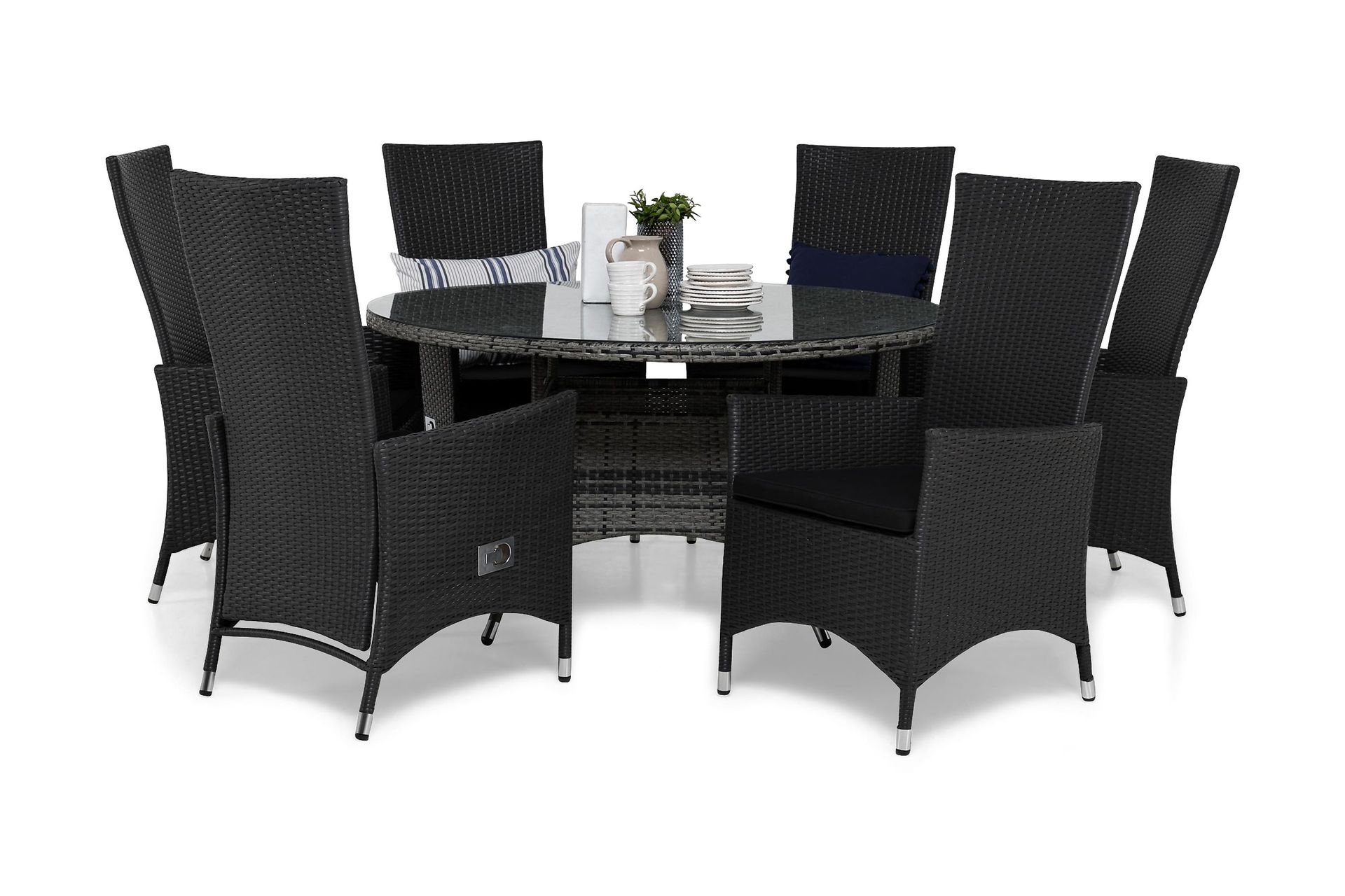 Thor Matgrupp Utomhus &Oslash;140 + 6 Jenny St&auml;llbar F&aring;t&ouml;lj m Dyna - Gr&aring;/Svart