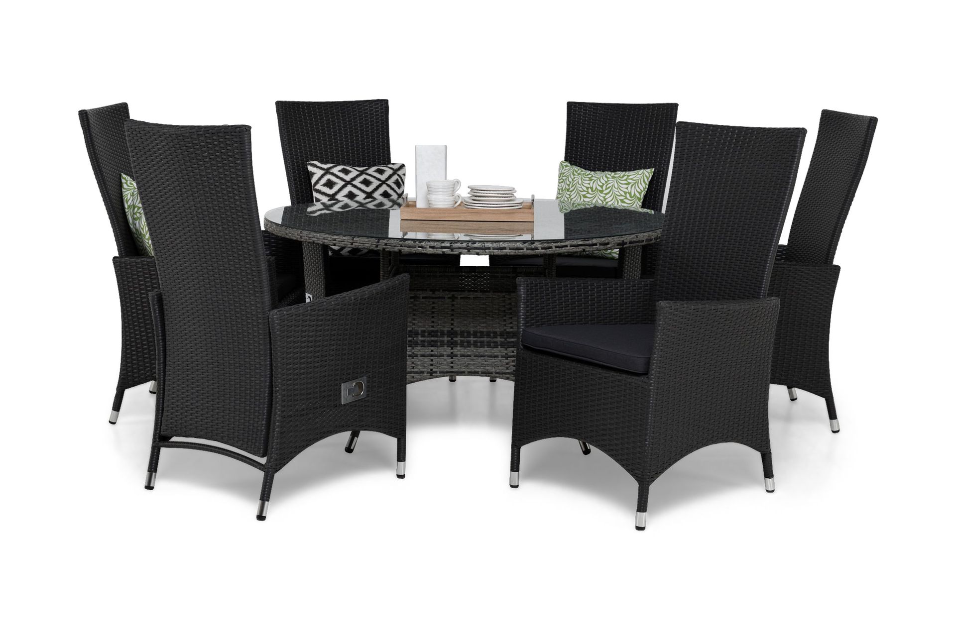 thor matgrupp utomhus ø140 + 6 jenny ställbar fåtölj m dyna - svart/grå