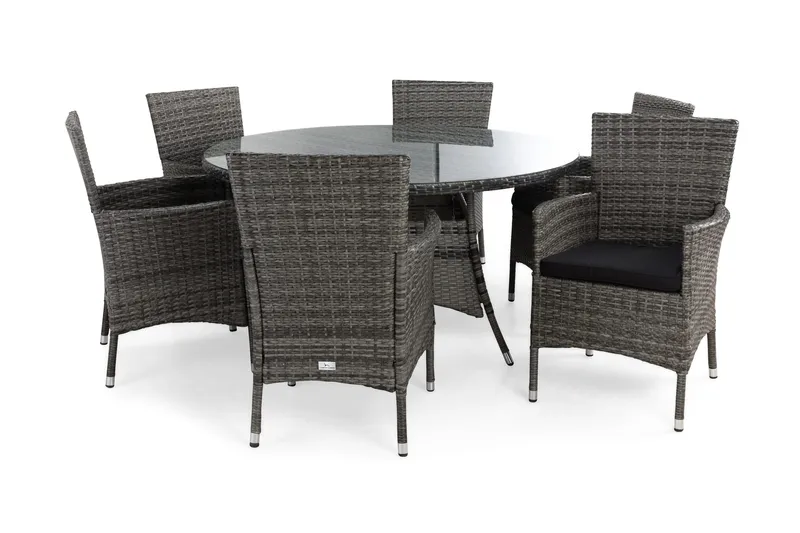 Thor Matgrupp Utomhus Ø140 + 6 Thor Fåtölj m Dyna - Grå/Grå/Svart - Utemöbler - Utegrupp - Matgrupper utomhus