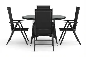 Thor utomhus rund matgrupp 140 cm med 4 Maggie positionsstolar - Svart - Utemöbler - Utegrupp - Matgrupper utomhus