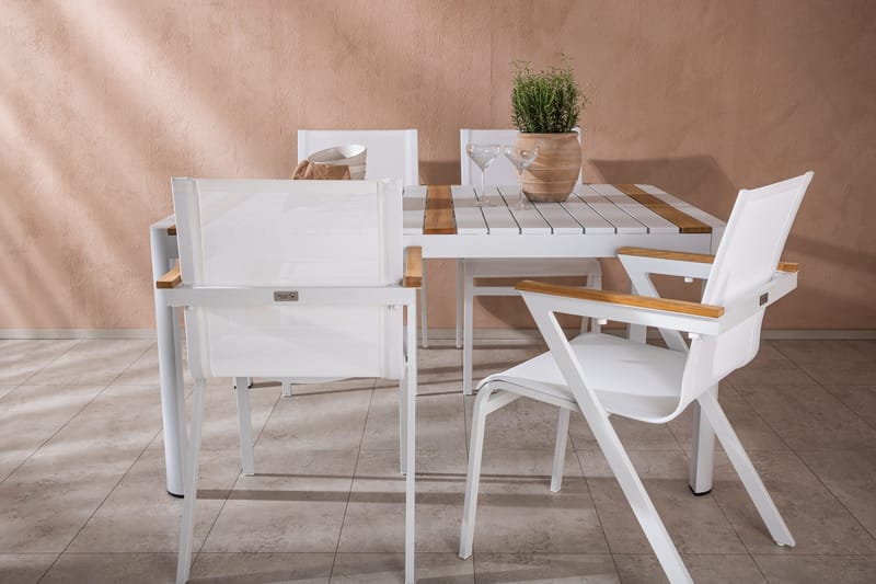 Togo Matgrupp Utomhus 150 cm + 4 st Mexico Karmstolar - Vit - Utemöbler - Utegrupp - Matgrupper utomhus