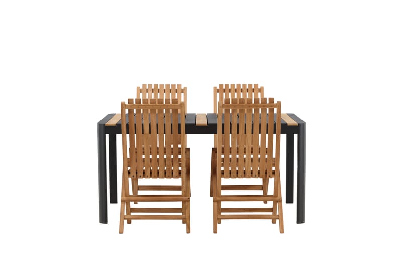 Togo Matgrupp Utomhus 150x100 cm + 4 Ghana Hopfällbar Stol - Svart/Brun - Utemöbler - Utegrupp - Matgrupper utomhus