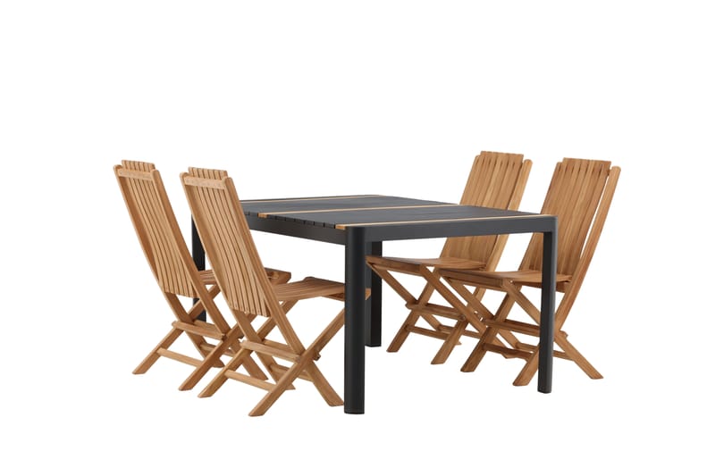 Togo Matgrupp Utomhus 150x100 cm + 4 Ghana Hopfällbar Stol - Svart/Brun - Utemöbler - Utegrupp - Matgrupper utomhus