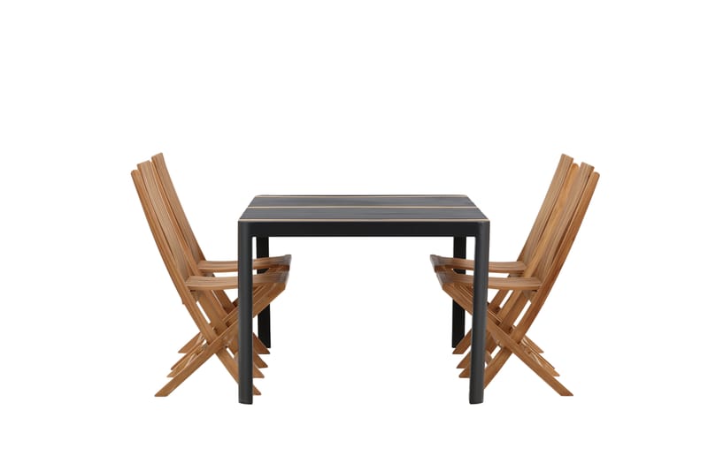 Togo Matgrupp Utomhus 150x100 cm + 4 Ghana Hopfällbar Stol - Svart/Brun - Utemöbler - Utegrupp - Matgrupper utomhus