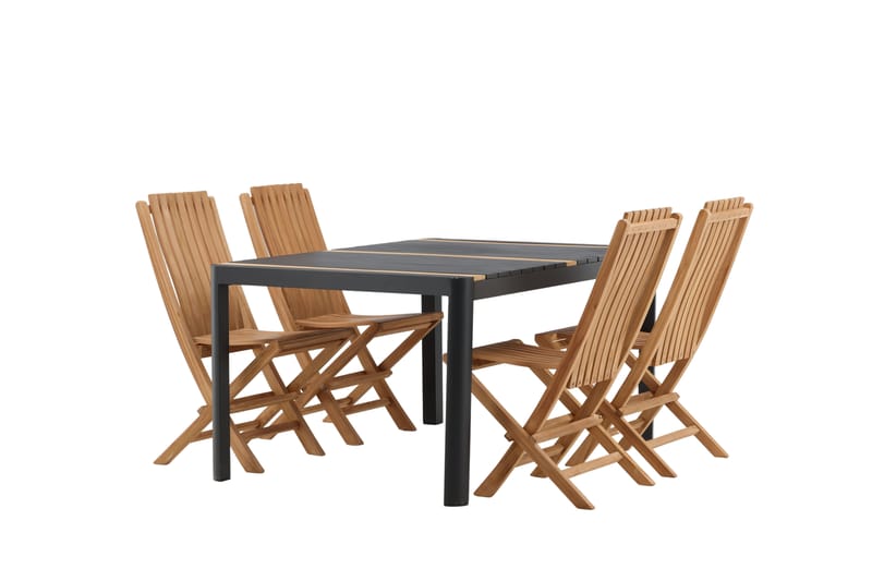Togo Matgrupp Utomhus 150x100 cm + 4 Ghana Hopfällbar Stol - Svart/Brun - Utemöbler - Utegrupp - Matgrupper utomhus