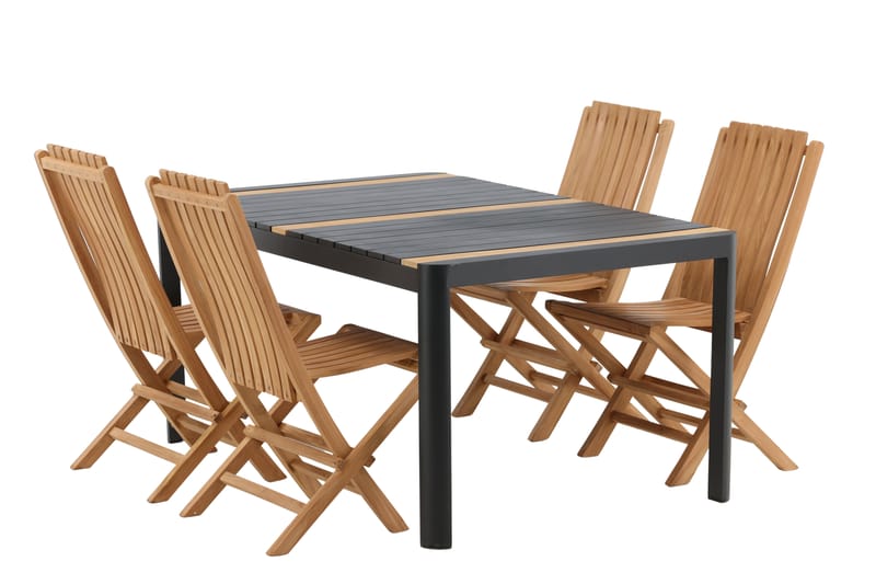 Togo Matgrupp Utomhus 150x100 cm + 4 Ghana Hopfällbar Stol - Svart/Brun - Utemöbler - Utegrupp - Matgrupper utomhus