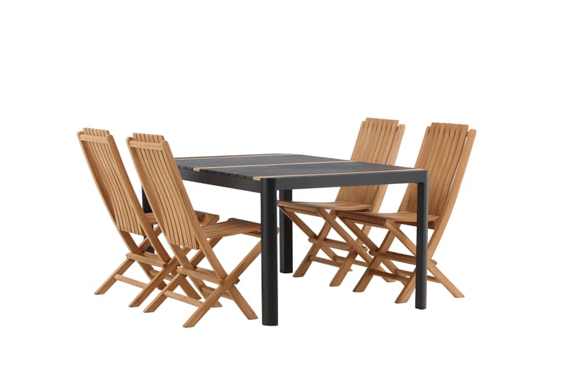 Togo Matgrupp Utomhus 150x100 cm + 4 Ghana Hopfällbar Stol - Svart/Brun - Utemöbler - Utegrupp - Matgrupper utomhus
