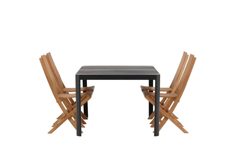 Togo Matgrupp Utomhus 150x100 cm + 4 Ghana Hopfällbar Stol - Svart/Brun - Utemöbler - Utegrupp - Matgrupper utomhus