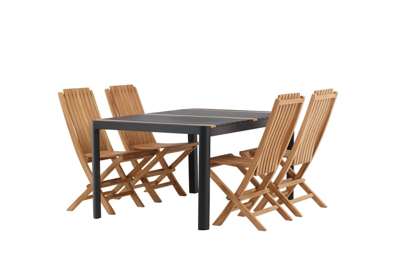 Togo Matgrupp Utomhus 150x100 cm + 4 Ghana Hopfällbar Stol - Svart/Brun - Utemöbler - Utegrupp - Matgrupper utomhus