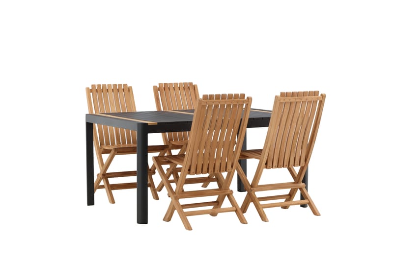 Togo Matgrupp Utomhus 150x100 cm + 4 Ghana Hopfällbar Stol - Svart/Brun - Utemöbler - Utegrupp - Matgrupper utomhus