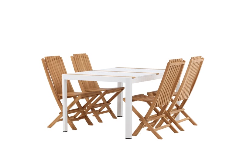 Togo Matgrupp Utomhus 150x100 cm + 4 Ghana Hopfällbar Stol - Vit/Brun - Utemöbler - Utegrupp - Matgrupper utomhus