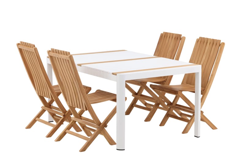 Togo Matgrupp Utomhus 150x100 cm + 4 Ghana Hopfällbar Stol - Vit/Brun - Utemöbler - Utegrupp - Matgrupper utomhus