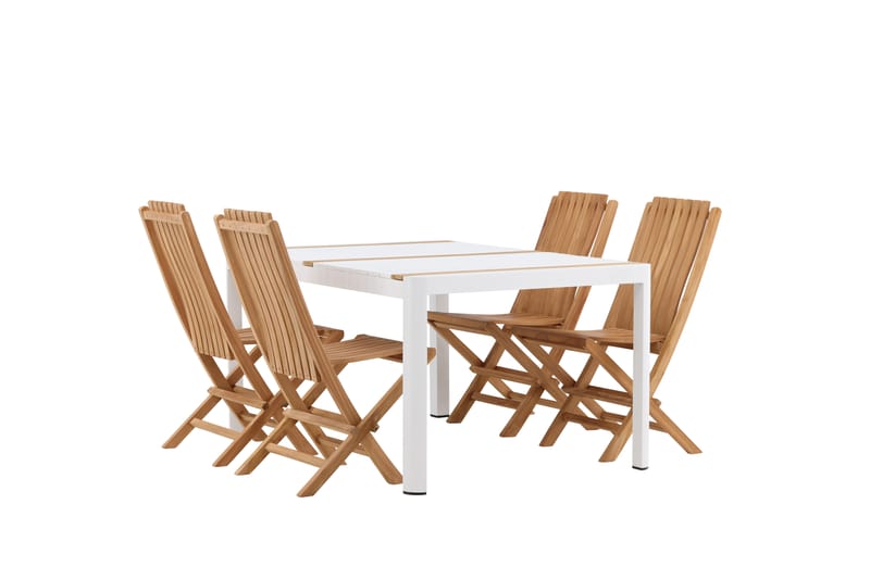Togo Matgrupp Utomhus 150x100 cm + 4 Ghana Hopfällbar Stol - Vit/Brun - Utemöbler - Utegrupp - Matgrupper utomhus