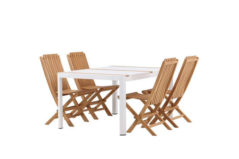 Togo Matgrupp Utomhus 150x100 cm + 4 Ghana Hopfällbar Stol - Vit/Brun - Utemöbler - Utegrupp - Matgrupper utomhus