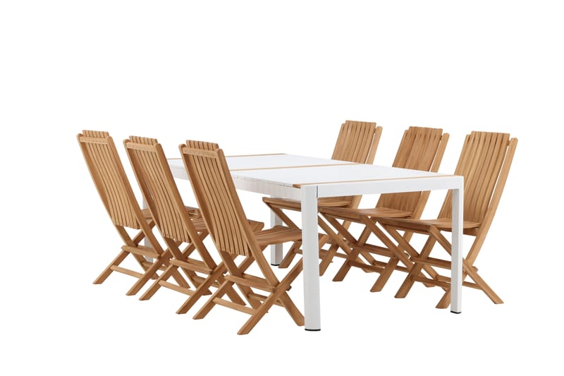 Togo Matgrupp Utomhus 200x100 cm + 6 Ghana Hopfällbar Stol - Vit/Brun - Utemöbler - Utegrupp - Matgrupper utomhus