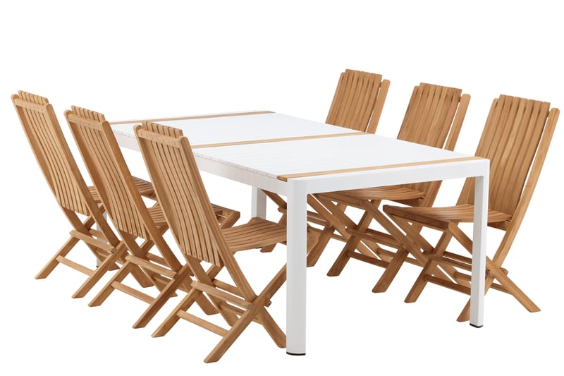 Togo Matgrupp Utomhus 200x100 cm + 6 Ghana Hopfällbar Stol - Vit/Brun - Utemöbler - Utegrupp - Matgrupper utomhus