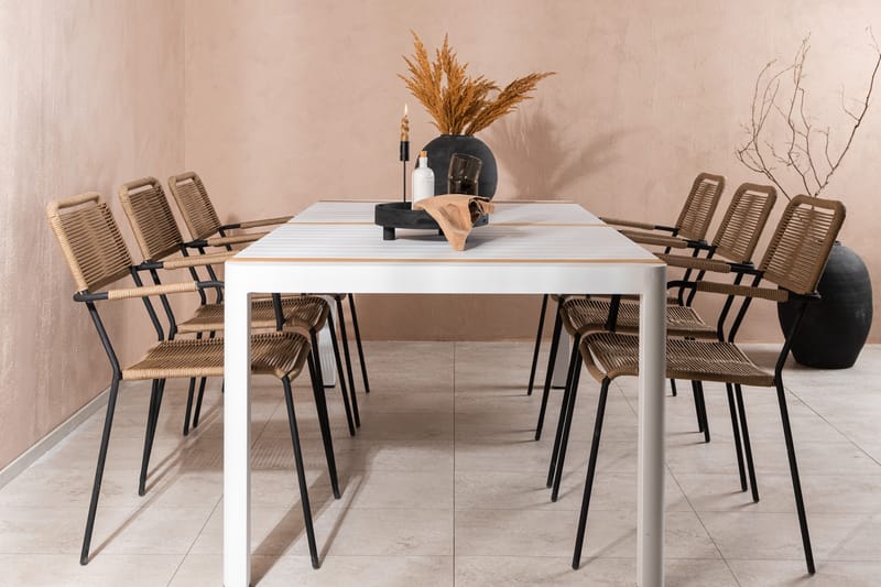 Togo Matgrupp Utomhus 205 cm + 6 st Lindos Karmstolar - Svart/Vit - Utemöbler - Utegrupp - Matgrupper utomhus