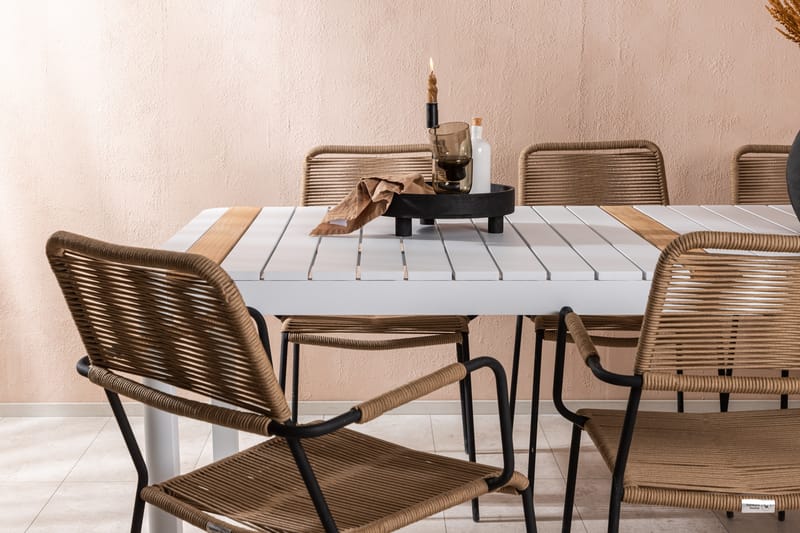 Togo Matgrupp Utomhus 205 cm + 6 st Lindos Karmstolar - Svart/Vit - Utemöbler - Utegrupp - Matgrupper utomhus