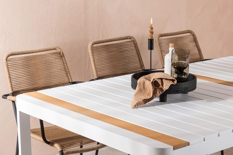 Togo Matgrupp Utomhus 205 cm + 6 st Lindos Karmstolar - Svart/Vit - Utemöbler - Utegrupp - Matgrupper utomhus