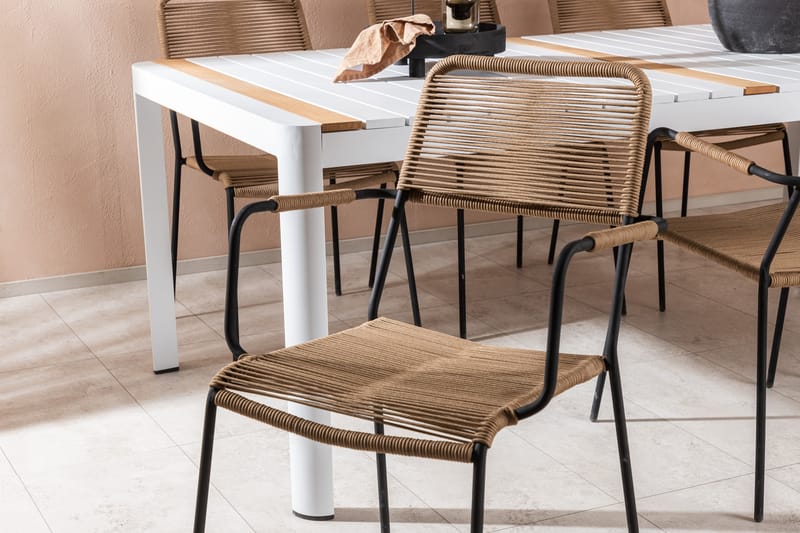 Togo Matgrupp Utomhus 205 cm + 6 st Lindos Karmstolar - Svart/Vit - Utemöbler - Utegrupp - Matgrupper utomhus