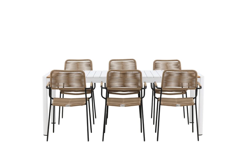 Togo Matgrupp Utomhus 205 cm + 6 st Lindos Karmstolar - Svart/Vit - Utemöbler - Utegrupp - Matgrupper utomhus