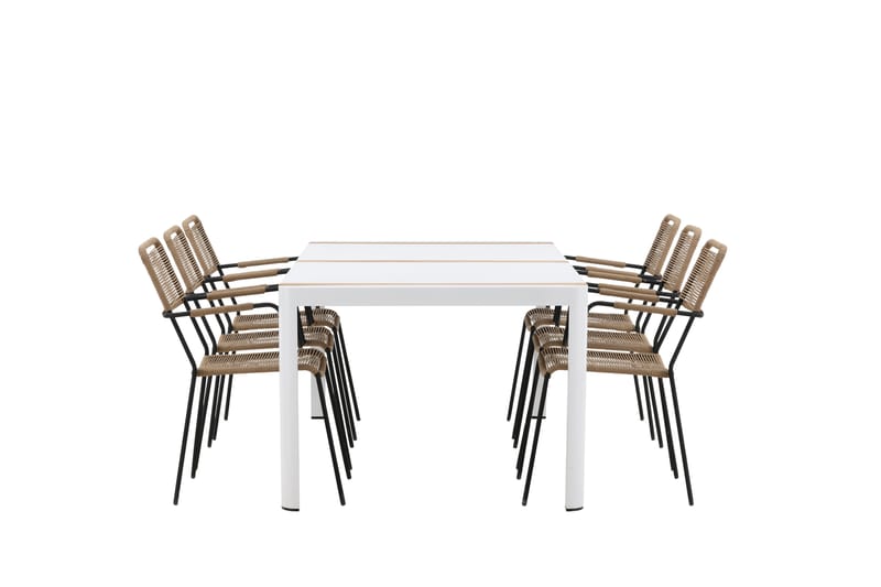Togo Matgrupp Utomhus 205 cm + 6 st Lindos Karmstolar - Svart/Vit - Utemöbler - Utegrupp - Matgrupper utomhus