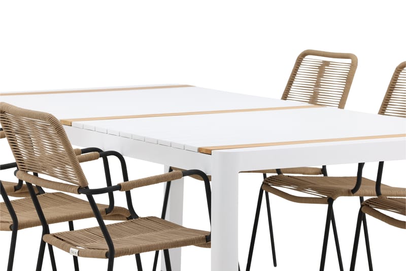 Togo Matgrupp Utomhus 205 cm + 6 st Lindos Karmstolar - Svart/Vit - Utemöbler - Utegrupp - Matgrupper utomhus