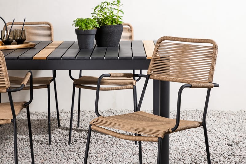 Togo Matgrupp Utomhus 70 cm + 4 st Lindos Karmstolar - Svart/Beige - Utemöbler - Utegrupp - Matgrupper utomhus