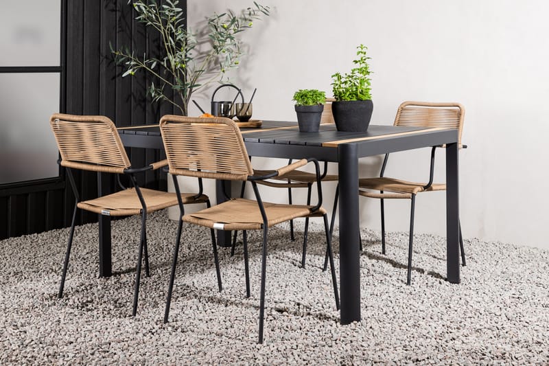 Togo Matgrupp Utomhus 70 cm + 4 st Lindos Karmstolar - Svart/Beige - Utemöbler - Utegrupp - Matgrupper utomhus