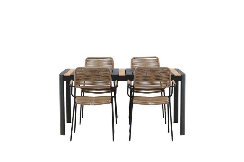 Togo Matgrupp Utomhus 70 cm + 4 st Lindos Karmstolar - Svart/Beige - Utemöbler - Utegrupp - Matgrupper utomhus