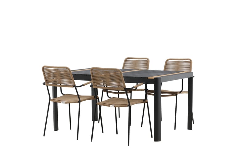 Togo Matgrupp Utomhus 70 cm + 4 st Lindos Karmstolar - Svart/Beige - Utemöbler - Utegrupp - Matgrupper utomhus