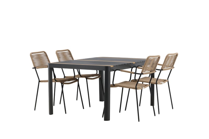 Togo Matgrupp Utomhus 70 cm + 4 st Lindos Karmstolar - Svart/Beige - Utemöbler - Utegrupp - Matgrupper utomhus