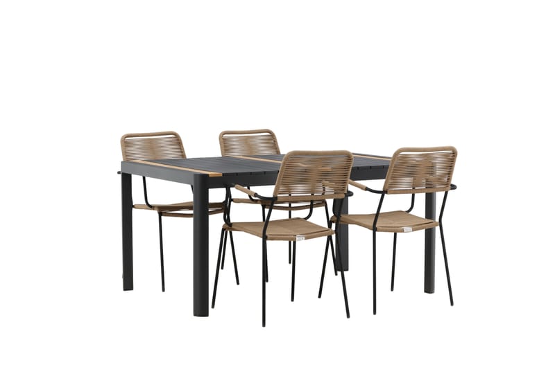 Togo Matgrupp Utomhus 70 cm + 4 st Lindos Karmstolar - Svart/Beige - Utemöbler - Utegrupp - Matgrupper utomhus
