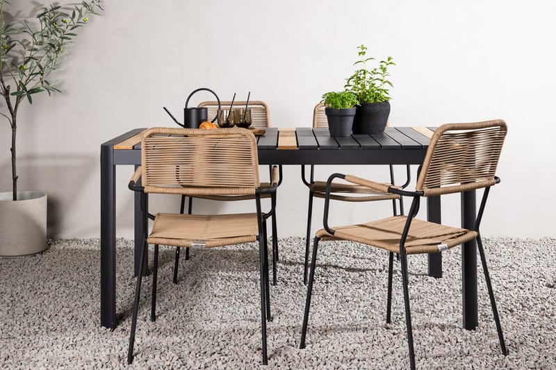 Togo Matgrupp Utomhus 70 cm + 4 st Lindos Karmstolar - Svart/Beige - Utemöbler - Utegrupp - Matgrupper utomhus