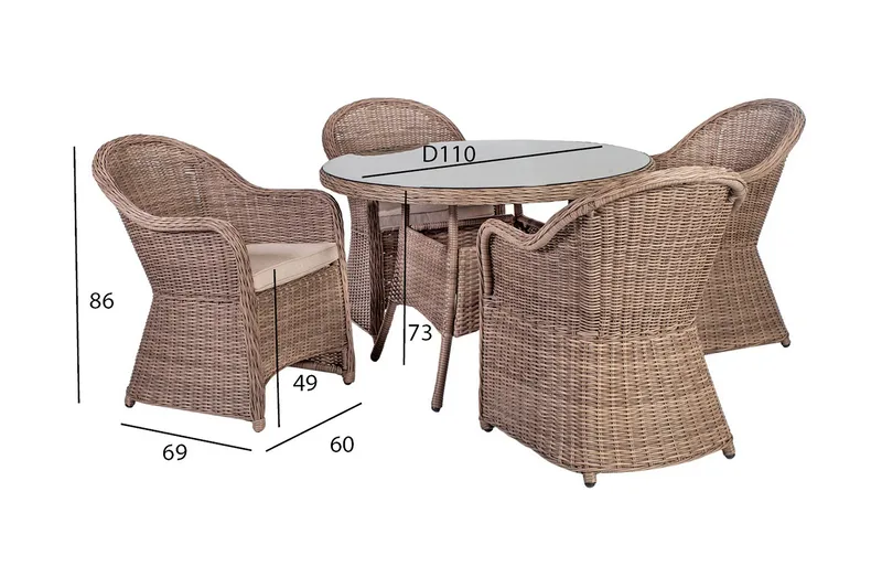 Toscana Matgrupp Utomhus 110 cm inkl 4 Utefåtöljer - Brun - Utemöbler - Utegrupp - Matgrupper utomhus