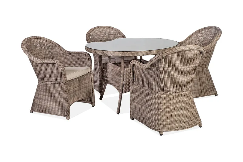 Toscana Matgrupp Utomhus 110 cm inkl 4 Utefåtöljer, Brun