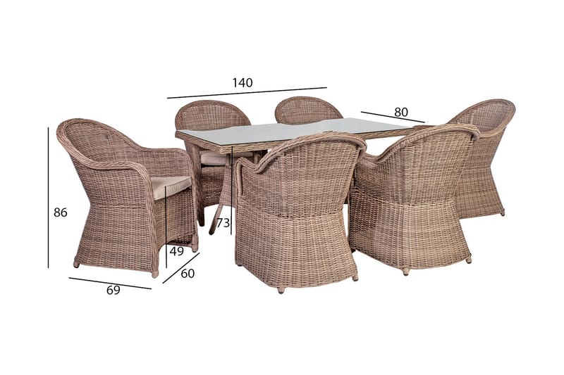 Toscana Matgrupp Utomhus 140 cm inkl 6 Utestolar - Brun - Utemöbler - Utegrupp - Matgrupper utomhus