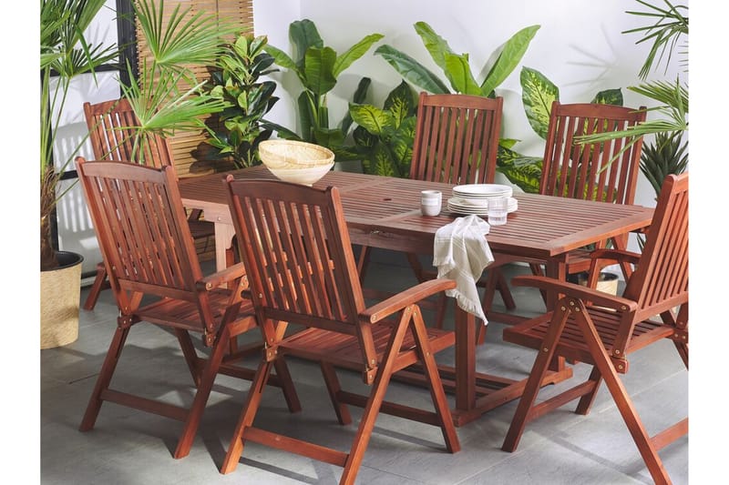Trädgårdsmöbelset av bord och 6 stolar akaciaträ TOSCANA - Matgrupper utomhus