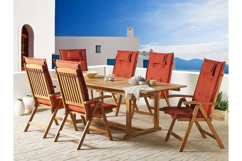 Trädgårdsmöbelset av bord och 6 stolar röd JAVA - Trä/natur - Matgrupper utomhus