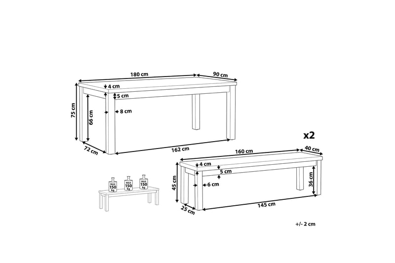 Trädgårdsmöbelset av Utebord och 2 Bänkar Utomhus grå OSTUNI - Grå - Utemöbler - Utegrupp - Matgrupper utomhus