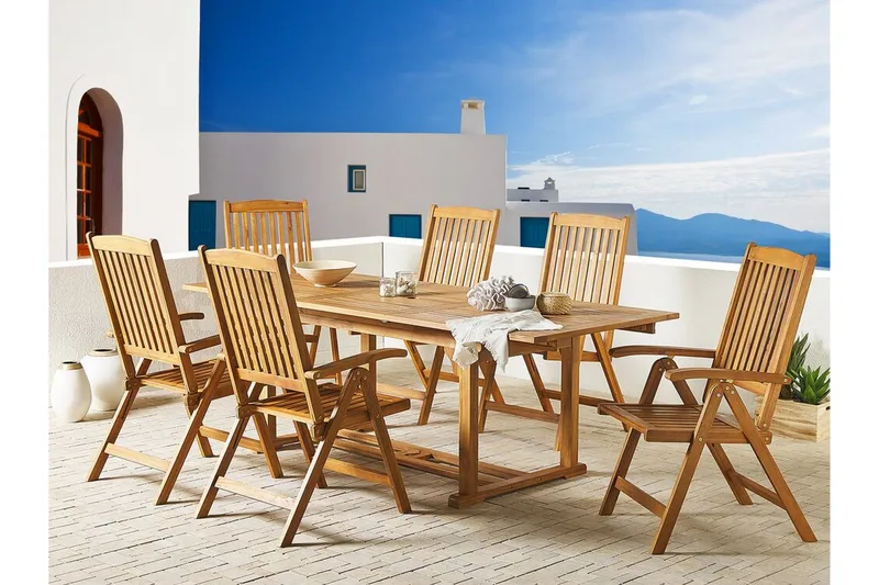 Trädgårdsmöbelset av Utebord och 6 Utestolar JAVA - Trä/natur - Utemöbler - Utegrupp - Matgrupper utomhus