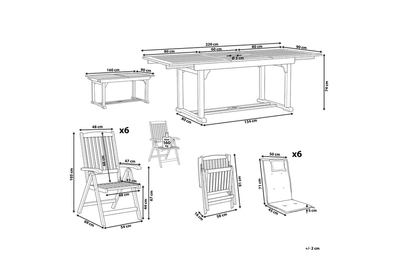 Trädgårdsmöbelset av Utebord och 6 Utestolar JAVA - Trä/natur - Utemöbler - Utegrupp - Matgrupper utomhus