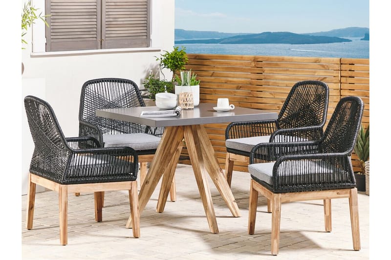 Trädgårdsset av bord och 4 stolar svart/grå OLBIA - Grå - Matgrupper utomhus