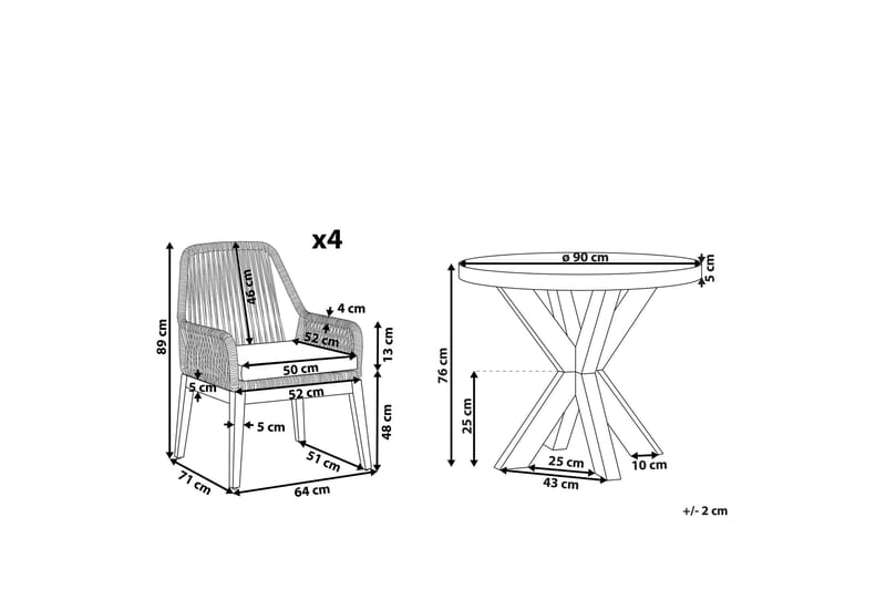 Trädgårdsset av runt Utebord och 4 Utestolar OLBIA - Grå - Utemöbler - Utegrupp - Matgrupper utomhus