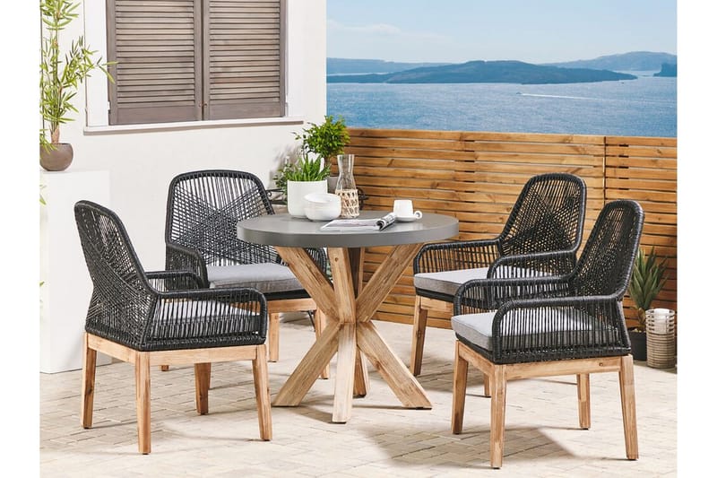 Trädgårdsset av runt Utebord och 4 Utestolar OLBIA - Grå - Utemöbler - Utegrupp - Matgrupper utomhus