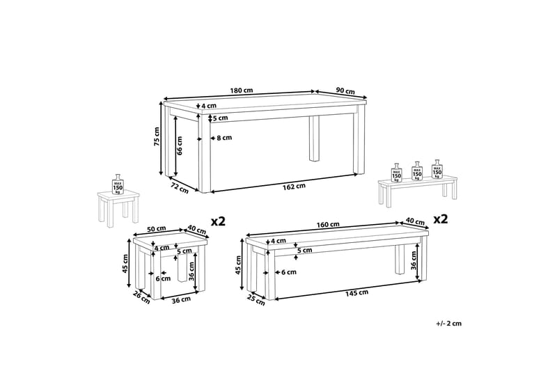Trädgårdsset av Utebord 2 Bänkar Utomhus och 2 Utestolar OSTUNI - Grå - Utemöbler - Utegrupp - Matgrupper utomhus