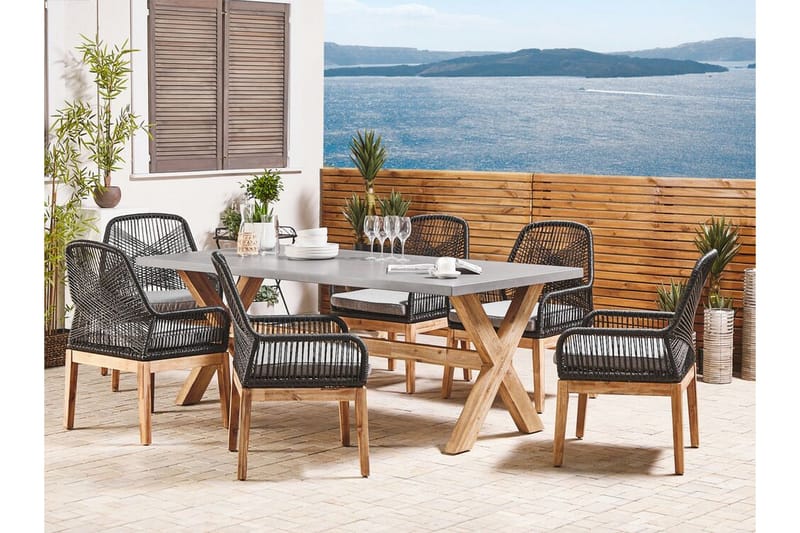 Trädgårdsset av Utebord och 6 Utestolar svart/grå OLBIA - Grå - Utemöbler - Utegrupp - Matgrupper utomhus