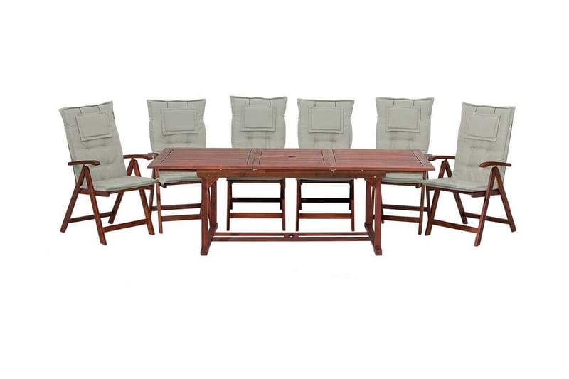 Trädgårdsset bord och 6 stolar med dynor TOSCANA - Trä/natur - Matgrupper utomhus